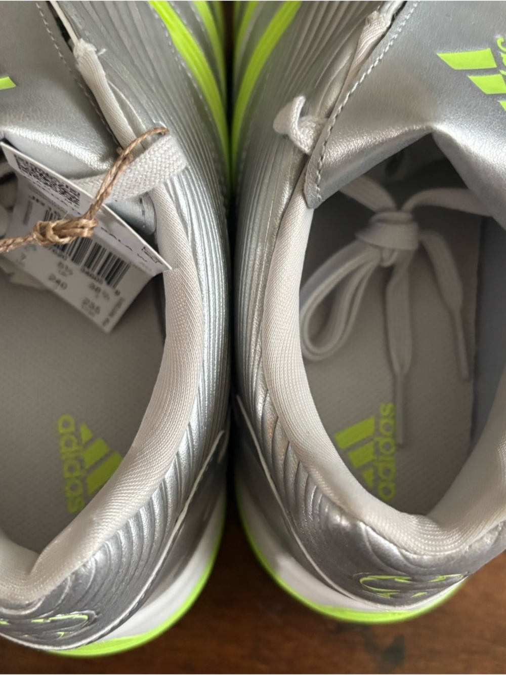 adidas Kids Silver with Neon Green Indoor Soccer Sneakers - Picture 6 of 9